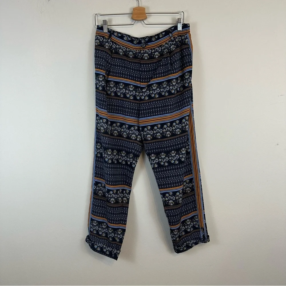 Anthropologie Elevenses | Navy Patterned Rolled Hem Trouser Pants 12T